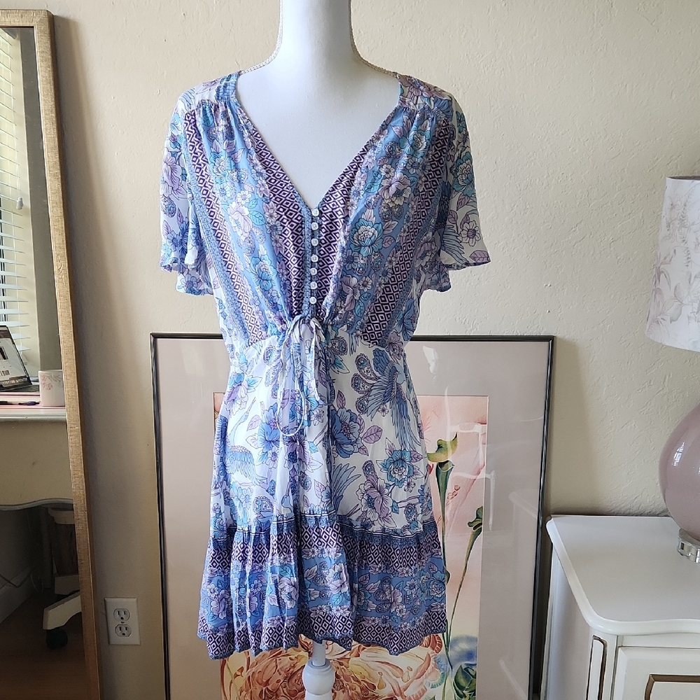 Swell Floral Botanical Cranes Sundress M/L Feminine Romantic Cottagecore